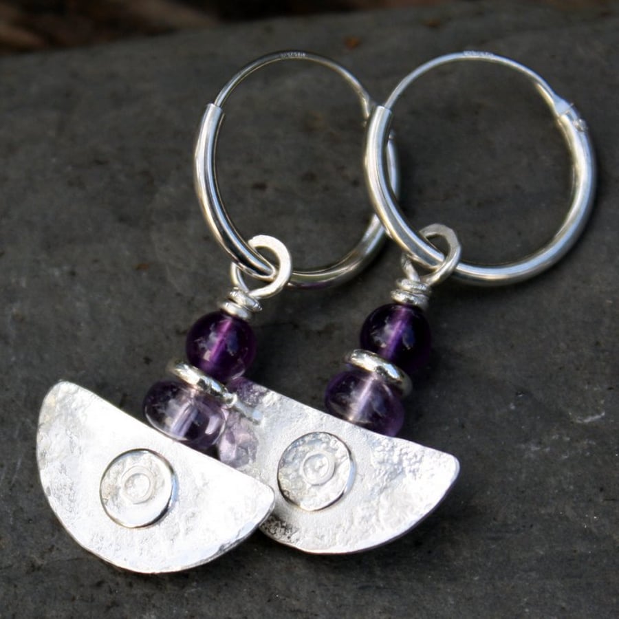 Silver and amethyst tribal earrings