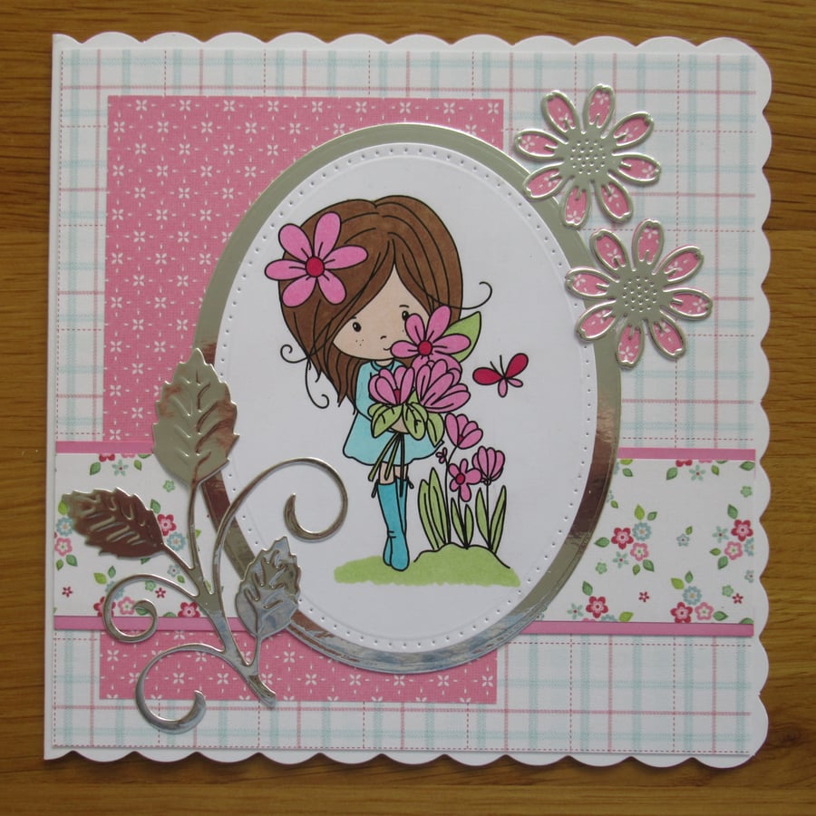 Winnie Picking Flowers - 7x7" Any Occasion Card