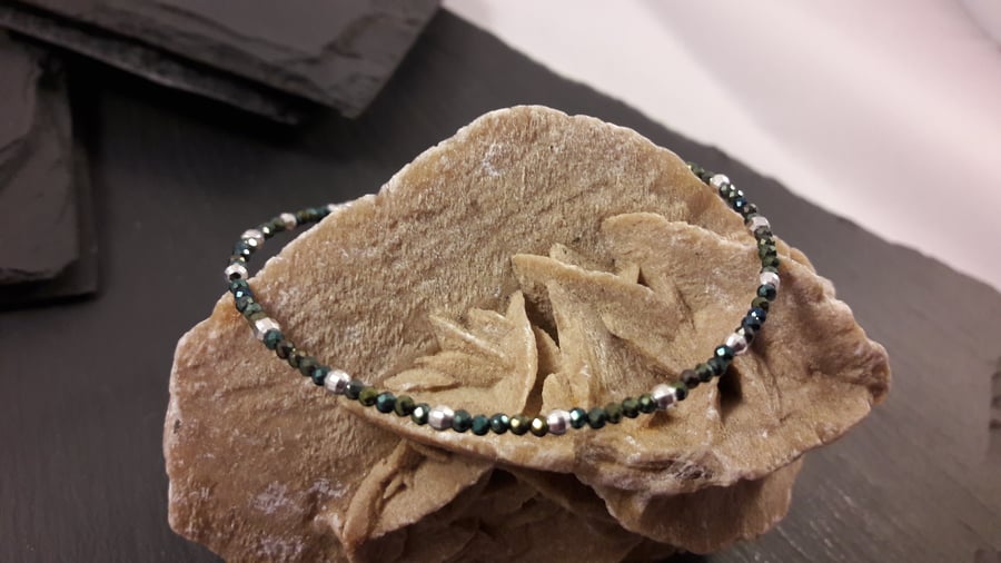 Green Coated Black Spinel & Sterling Silver Bracelet With Your Choice of Charm