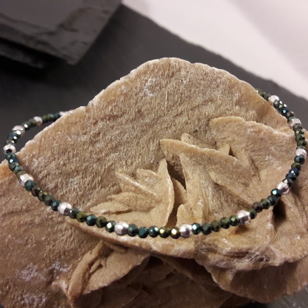 Green Coated Black Spinel & Sterling Silver Bracelet With Your Choice of Charm