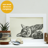 Cute tabby cat linocut print