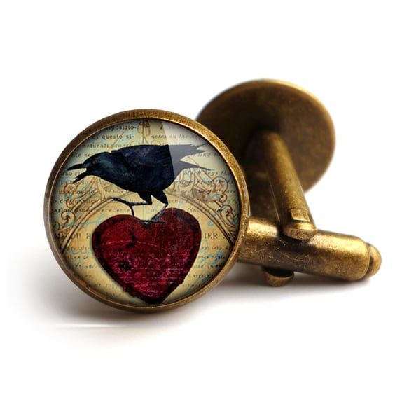 Raven and Red Heart No.1 Cufflinks (RR06)