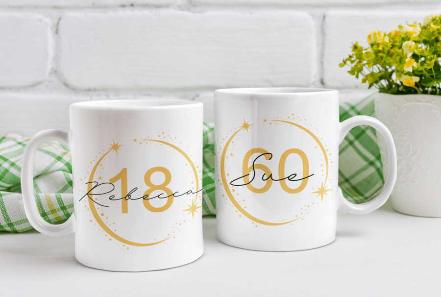 Birthday Age Golden Star Personalised Name Mug Milestone
