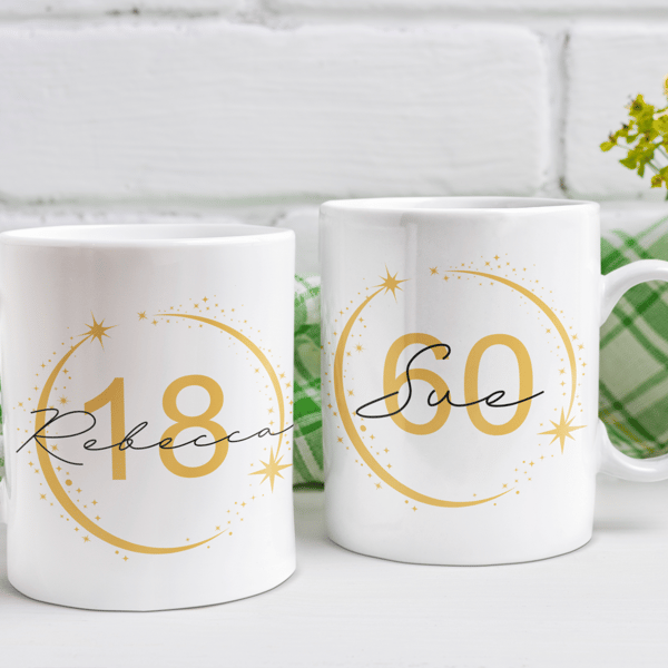 Birthday Age Golden Star Personalised Name Mug Milestone