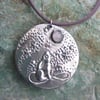  Moongazing Hare Silver Pewter Pendant with Rose Quartz