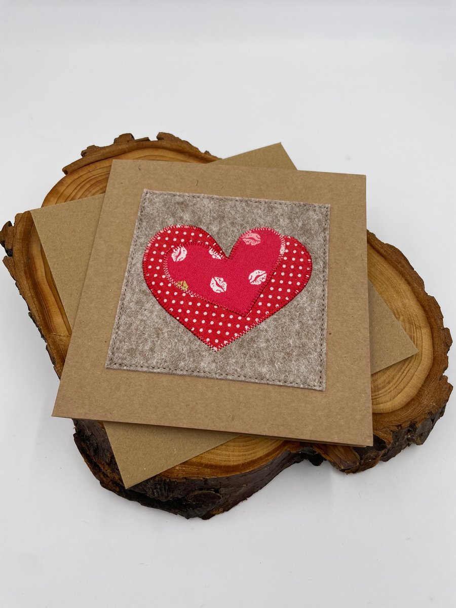 Two appliqué red heart design card