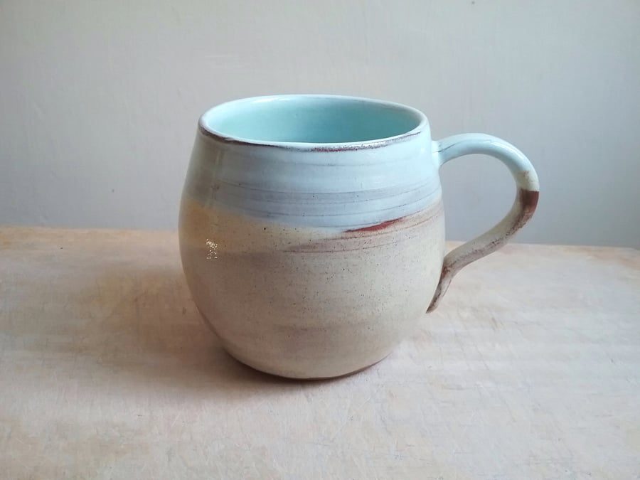 Hand thrown ceramic mug SALE with blue and cream glaze hand made pottery cup 2nd