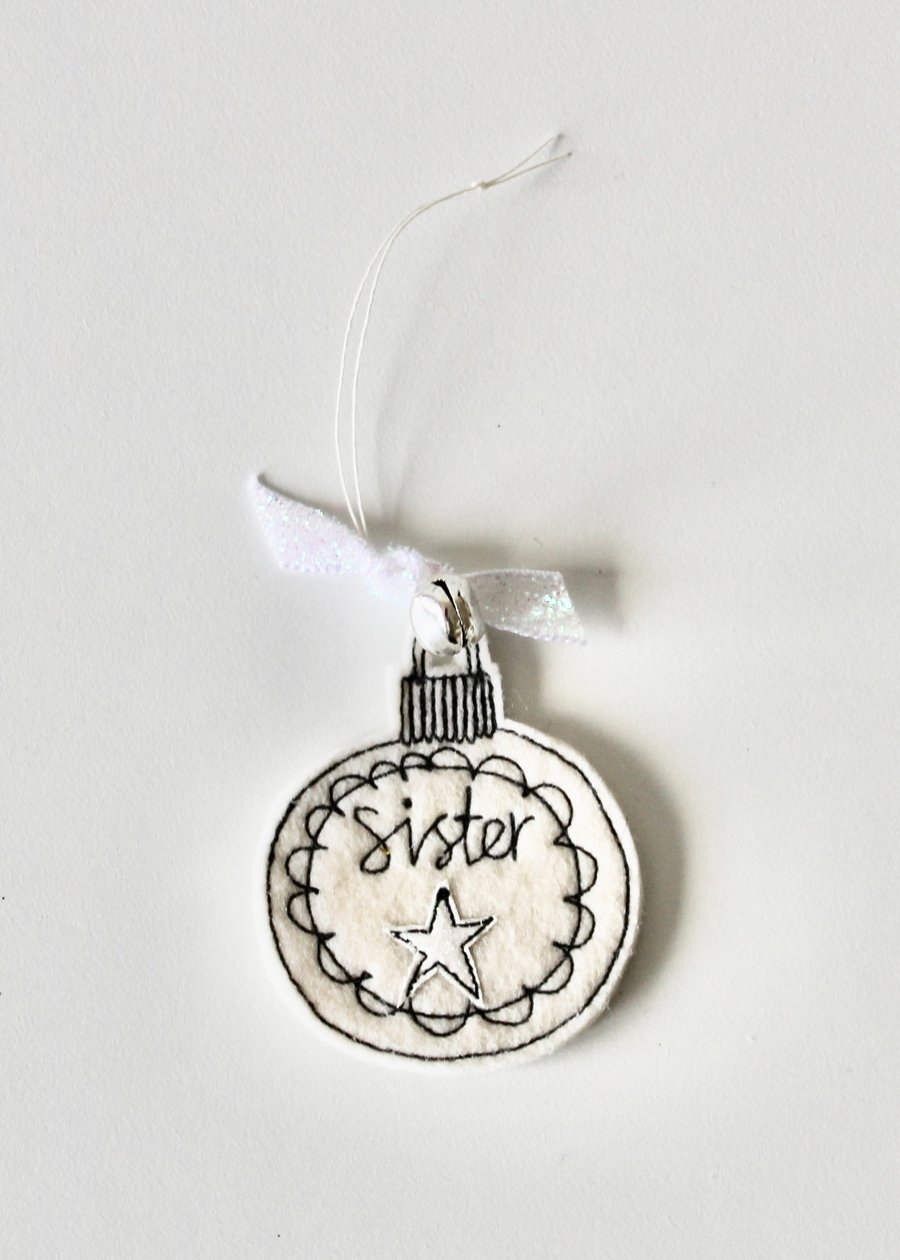 A Bauble for a Sister - Wool Felt Christmas Bauble
