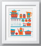 186B - Retro Kitchen Coffee Pot, Cups, Pots & Pans - Warm - Cross Stitch Pattern - Image 2