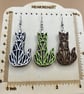 Mismatched Geometric Cat Earrings - Handmade Wooden Statement Jewellery Gift - Image 5