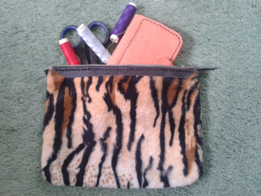 faux tiger fur mini stash bag