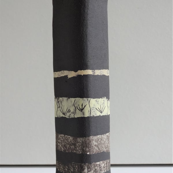 Finn.  Matt black stoneware ceramic bud vase with pastel colour bands