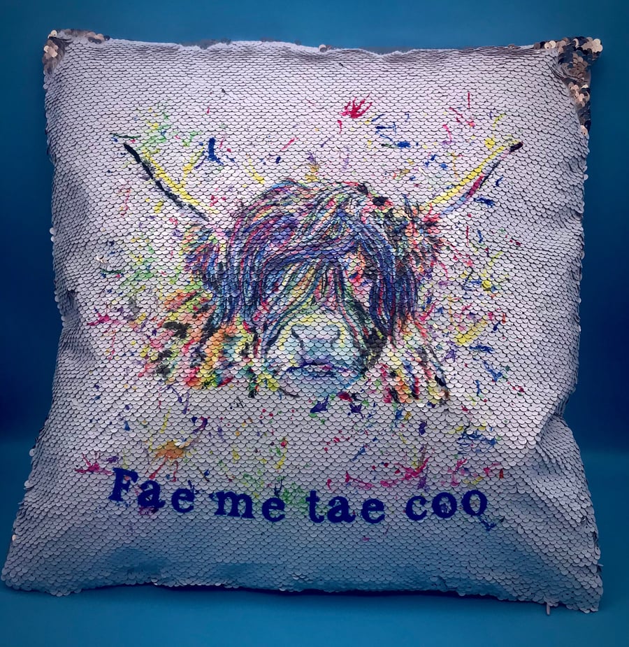 Watercolor highland cow cushion, with cute Scottish saying, includes cushion inn
