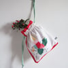 Christmas drawstring bag, reusable wrapping, with vintage fabric Advent candle.