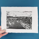 Whitby '199 steps' - A4 black lino print