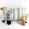 Large Make up Bag with Stripes and Purple Orchid