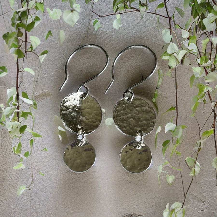 sterling Silver Hammered Disc Earrings