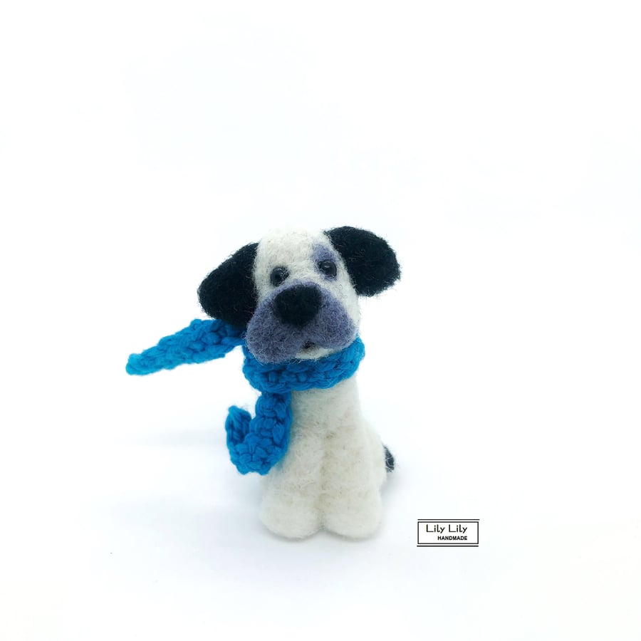 SOLD Miniature dog, black and white, needle felted by Lily Lily Handmade