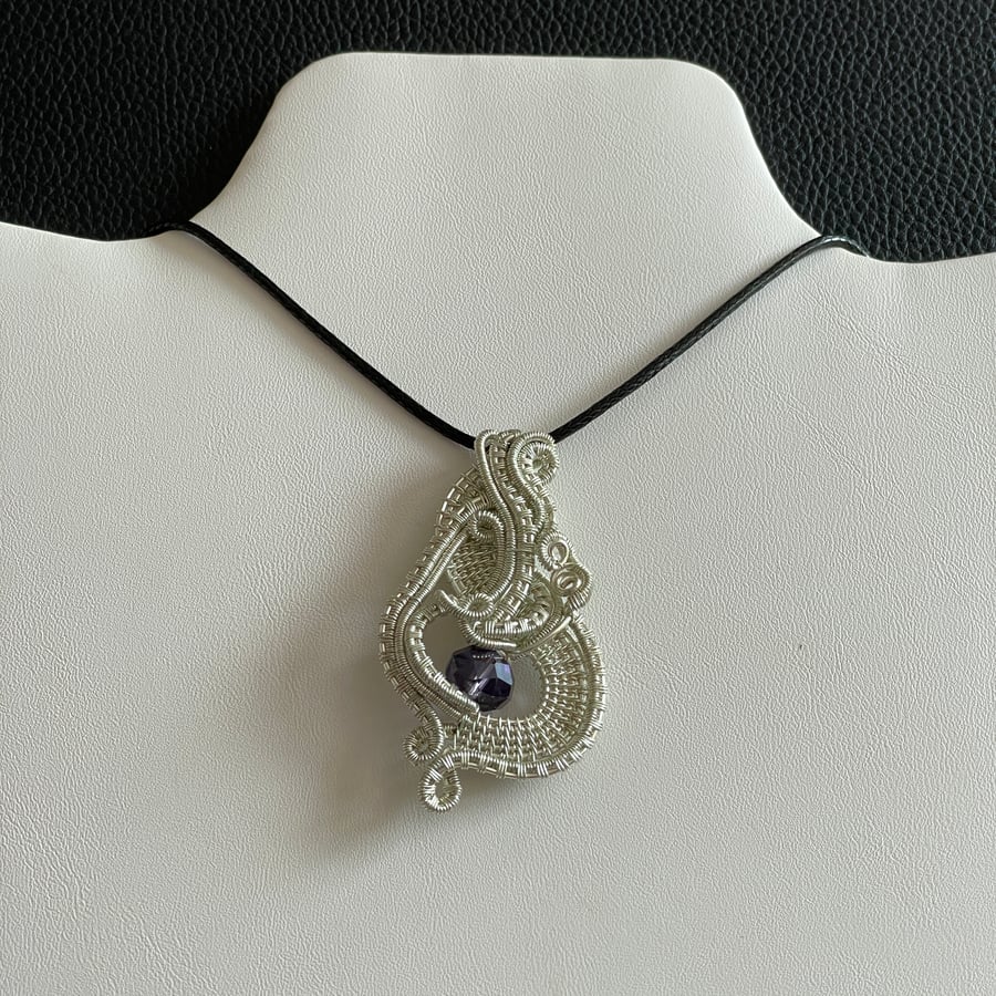 Intricately Detailed Wire Wrapped Purple Pendant