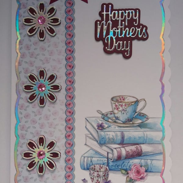 Happy Mother's Day Card Baking Books Vintage Teacup Cupcake