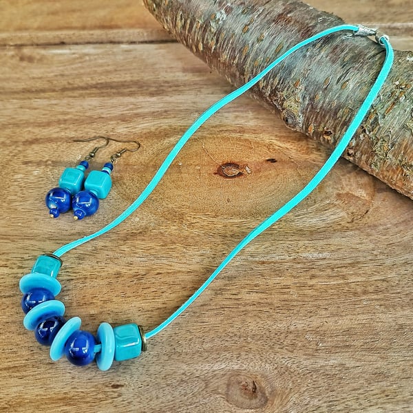 Ceramic and Glass Beads Necklace and Earrings set