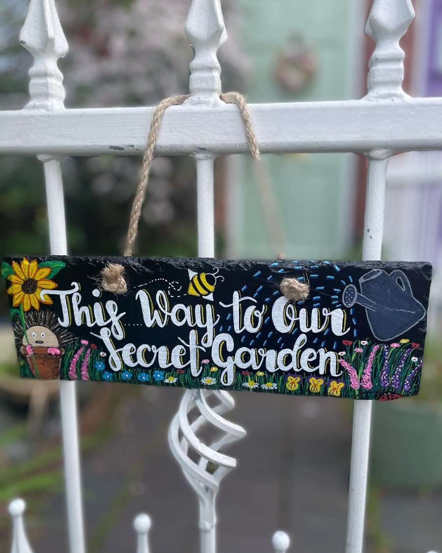 Large hand painted slate sign, Hanging Slate plaque, Garden Slate, House Name