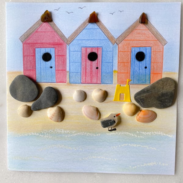 Clearance-Cornwall sea glass seaside design greeting card 