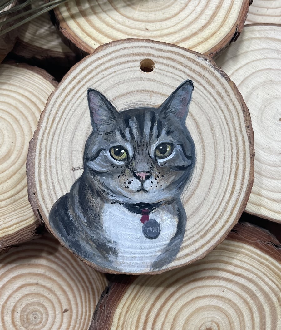 Custom Wooden Slice Pet Portrait Christmas Decoration