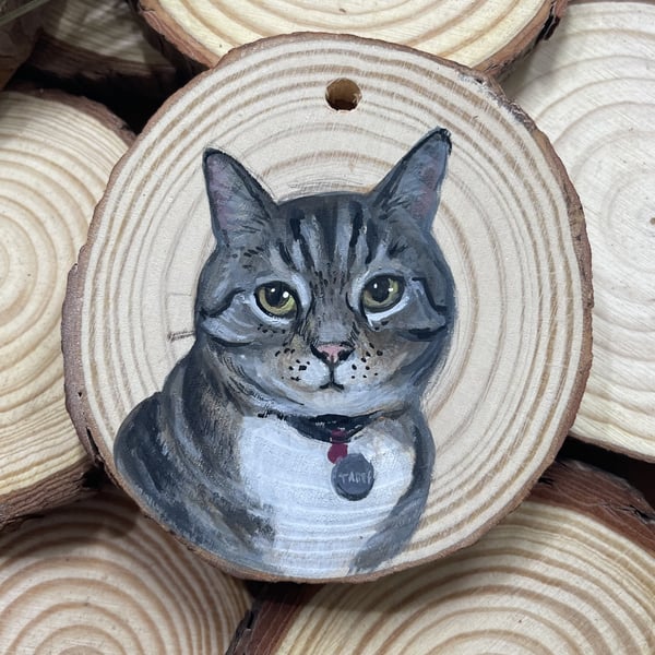 Custom Wooden Slice Pet Portrait Christmas Decoration