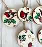 Christmas Robin Rustic Wood Slice Christmas Tree Decorations Set of 6 - Image 3