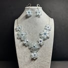 Delicate Flower Cascade Seed Bead Necklace and Earrings set
