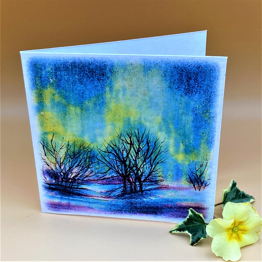 The Northern lights Aurora Borealis, Colourful Blank Greetings Card 