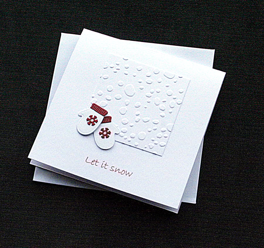 Snowy Mittens - Handcrafted Christmas Card - dr18-0040
