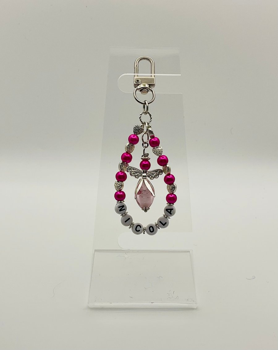 Unique Personalised Keepsake Bag Charm Keyring Guardian Angel 