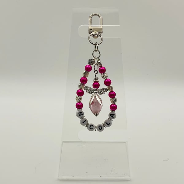 Unique Personalised Keepsake Bag Charm Keyring Guardian Angel 