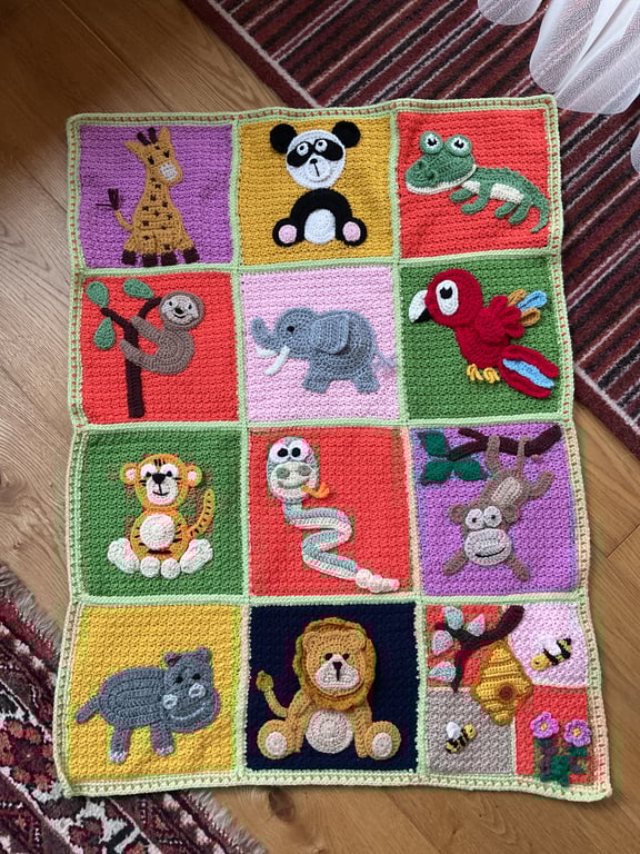 Crocheted baby animal blanket
