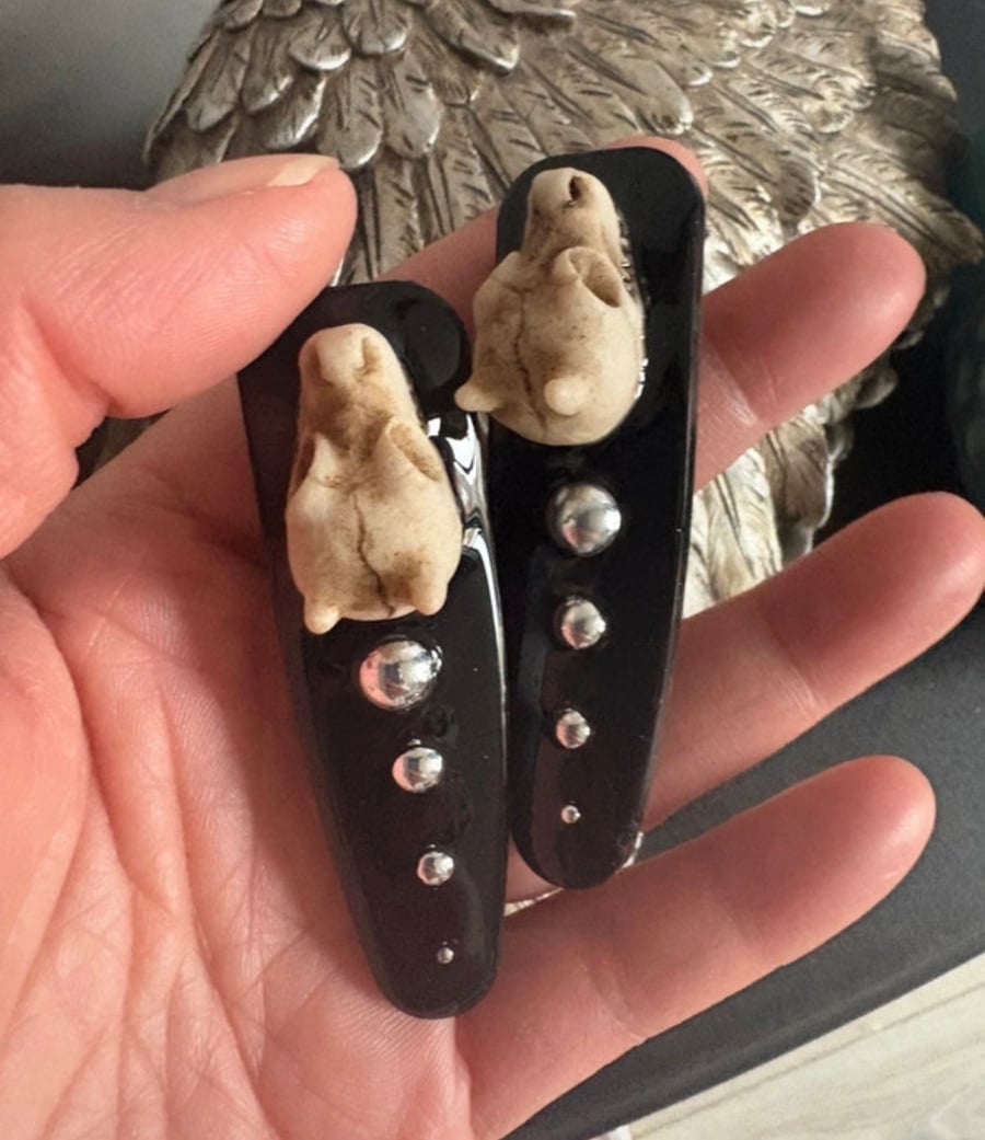 2 x gothic dog skull hair clip slides