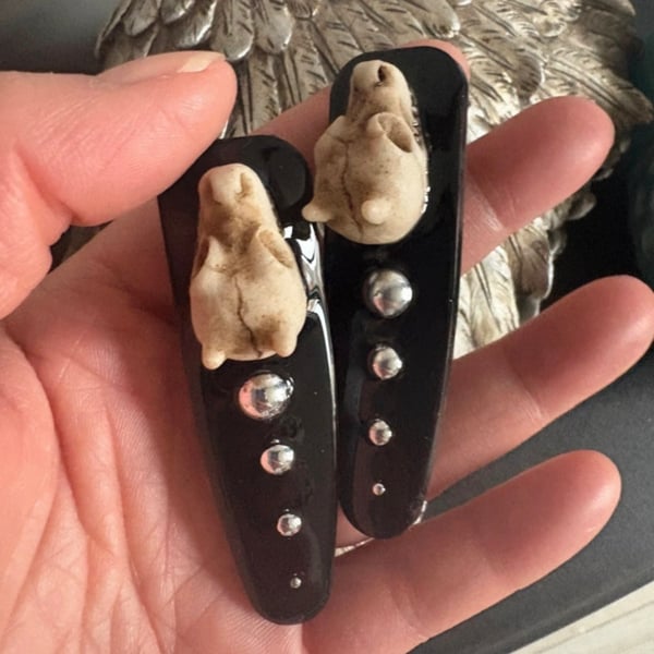 2 x gothic dog skull hair clip slides
