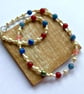 Winter Berry - Red, Blue and Pearl Frosted Glass Statement Necklace - Image 3