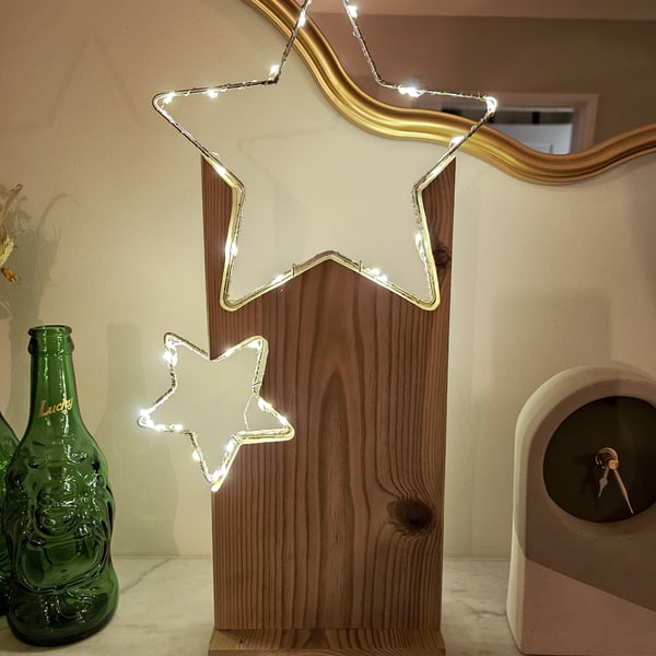Christmas Wooden LED Star Festive Centerpiece Decoration Peak District Handmade