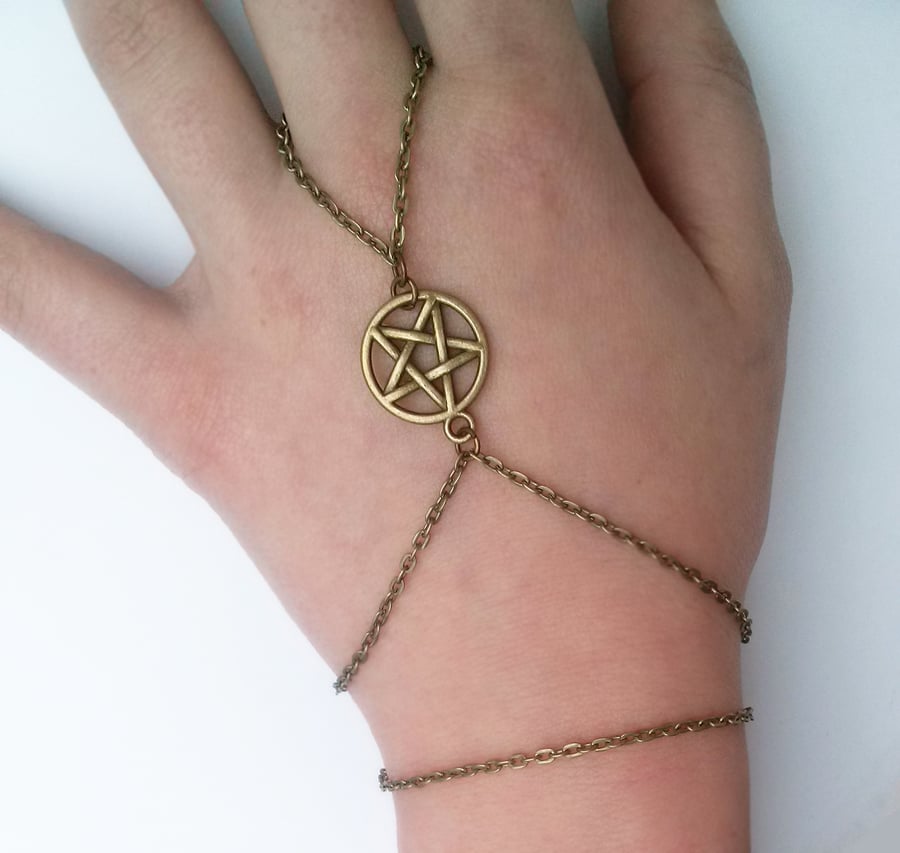 Bronze Pentacle Hand Chain Bracelet