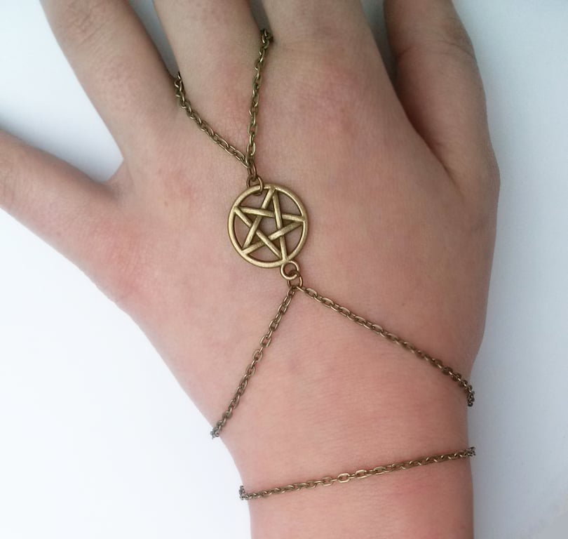 Bronze Pentacle Hand Chain Bracelet