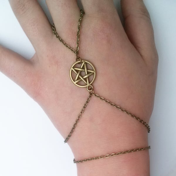 Bronze Pentacle Hand Chain Bracelet