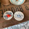 Set of two winter bunny ceramic handmade buttons