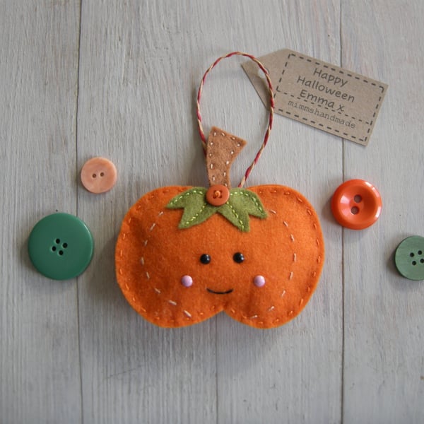 Handmade pumpkin decoration can be personalised