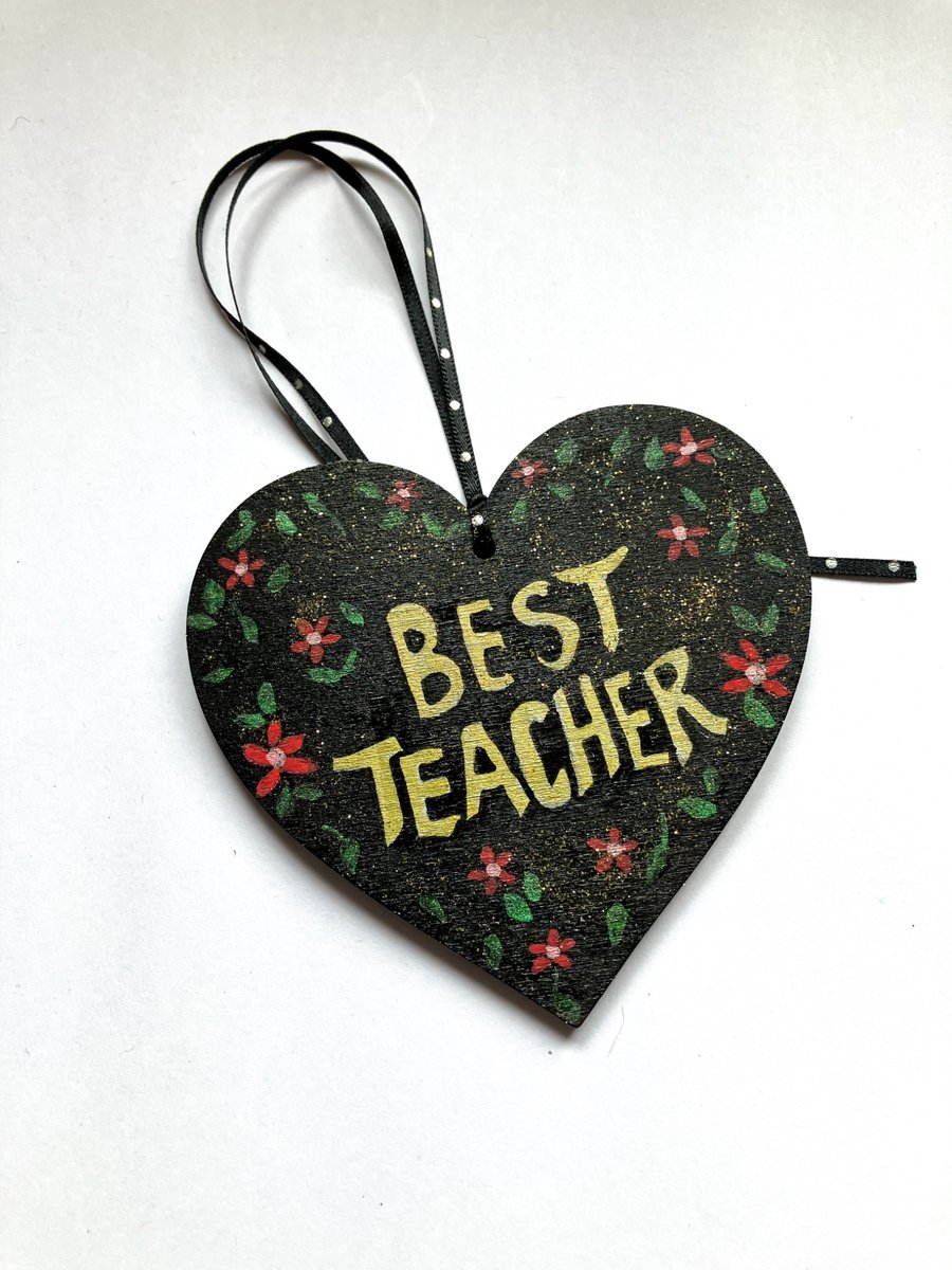 Sparkly BEST TEACHER  hand painted heart