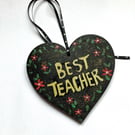Sparkly BEST TEACHER  hand painted heart