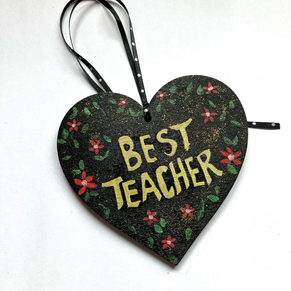 Sparkly BEST TEACHER  hand painted heart
