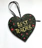 Sparkly BEST TEACHER  hand painted heart