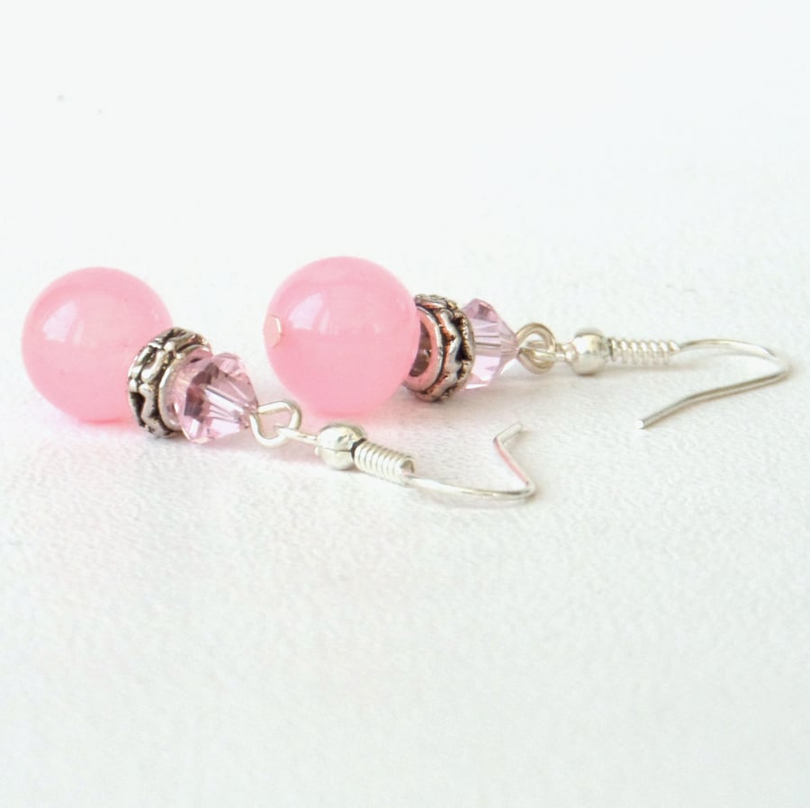 SALE Pink jade earrings with crystals by Swaro Folksy